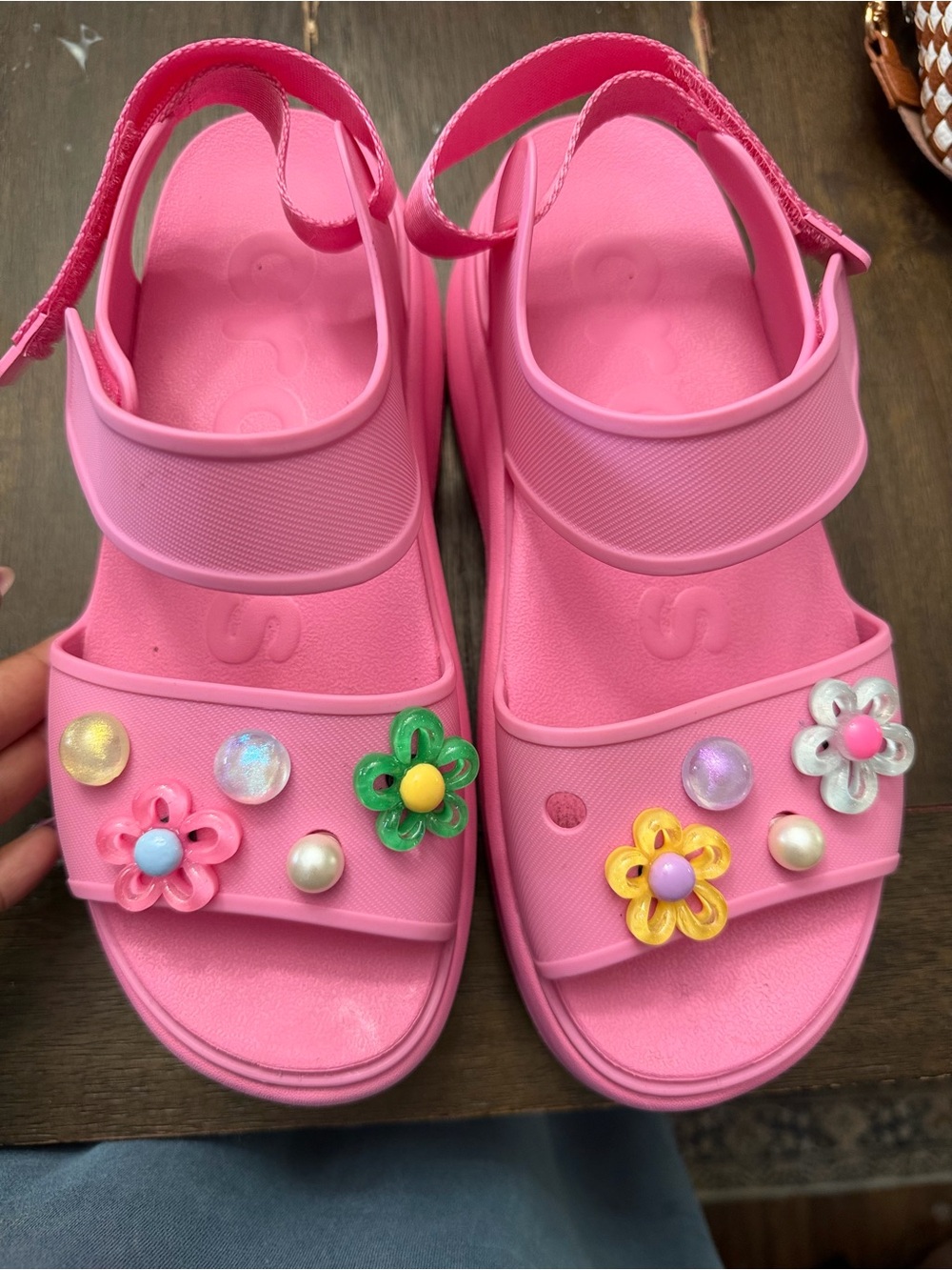 CROCS Pink Kids Sandal with Colorful Flower Charms